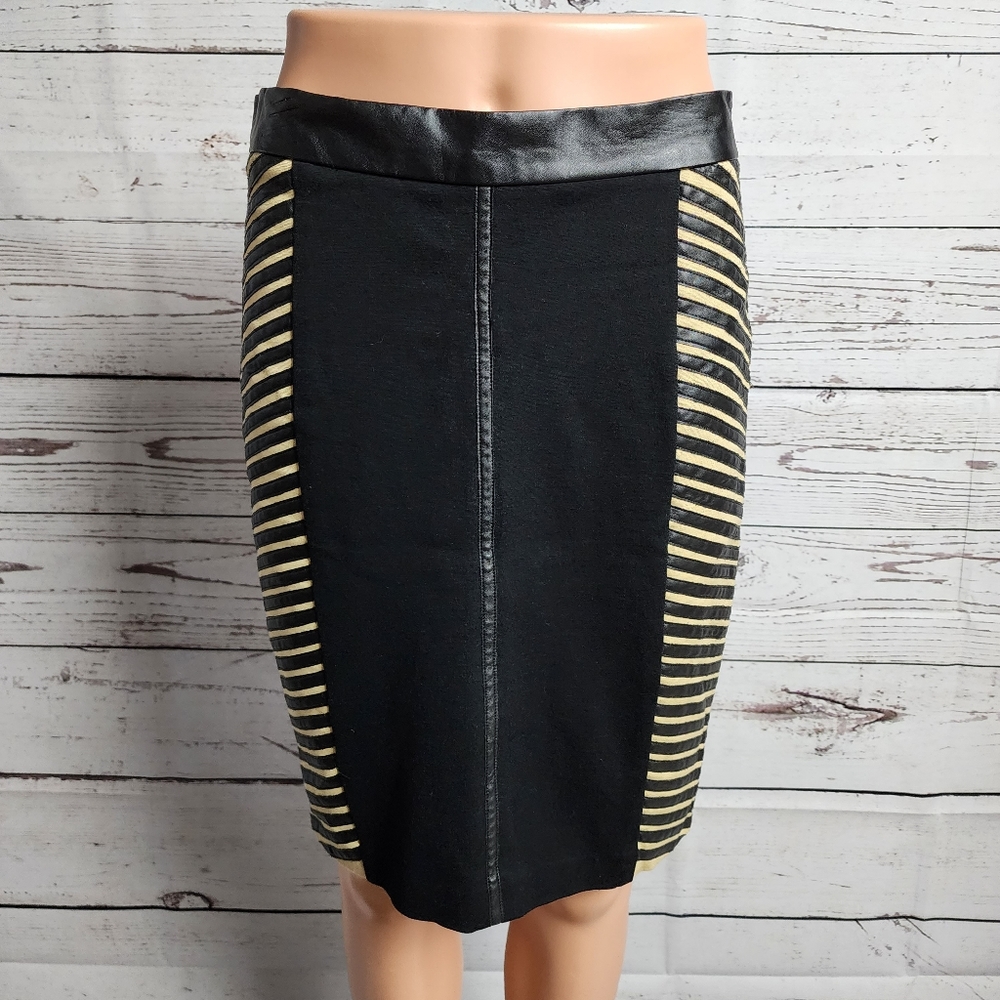 Cynthia Steffe Black Beige Pencil Skirt 8 NWT